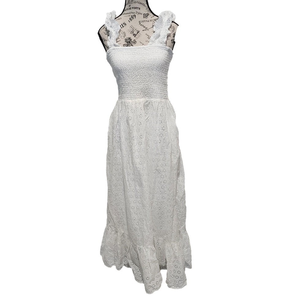 Bobi USA White Lace Smocked Maxi Dress Size M NWT Revolve Cottagecore